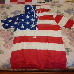 Patriotic Long-sleeve Shirt with Drawstring Cowl Neck